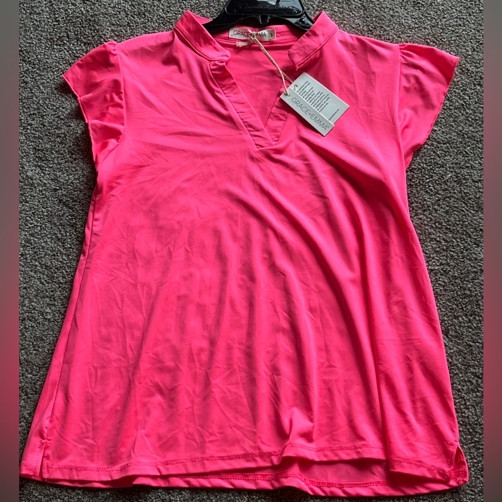 New Small Bright Pink Women's Short Sleeve Top Grace+Emma
